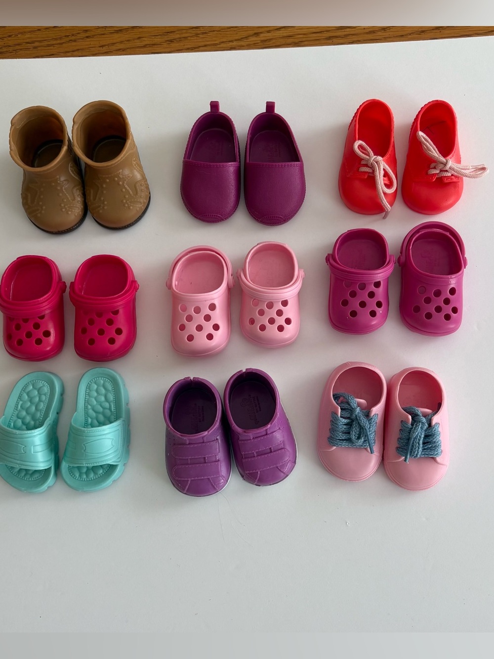 Lot of 9 Pairs Our Generation 18” Doll Shoes, Crocs & Boots Excellent Condition